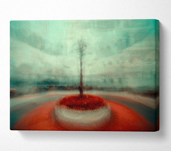  A Canvas Print of Red Tree In Teal Mist Canvas Print