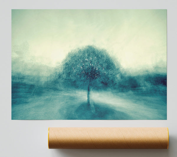 Teal Tree In Mist Poster
