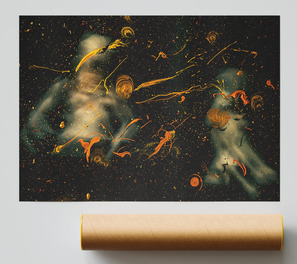 Golden Cosmic Drips Print