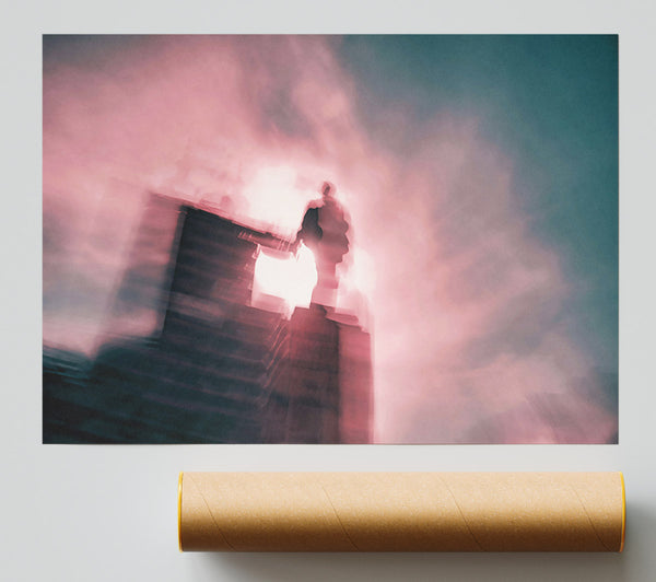 Crimson Silhouette In Mist Giclee Print