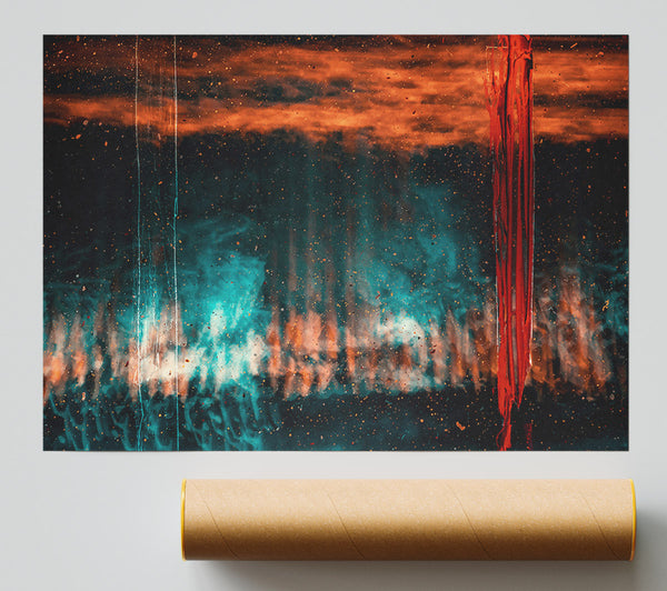 Crimson Through Azure Mist Poster