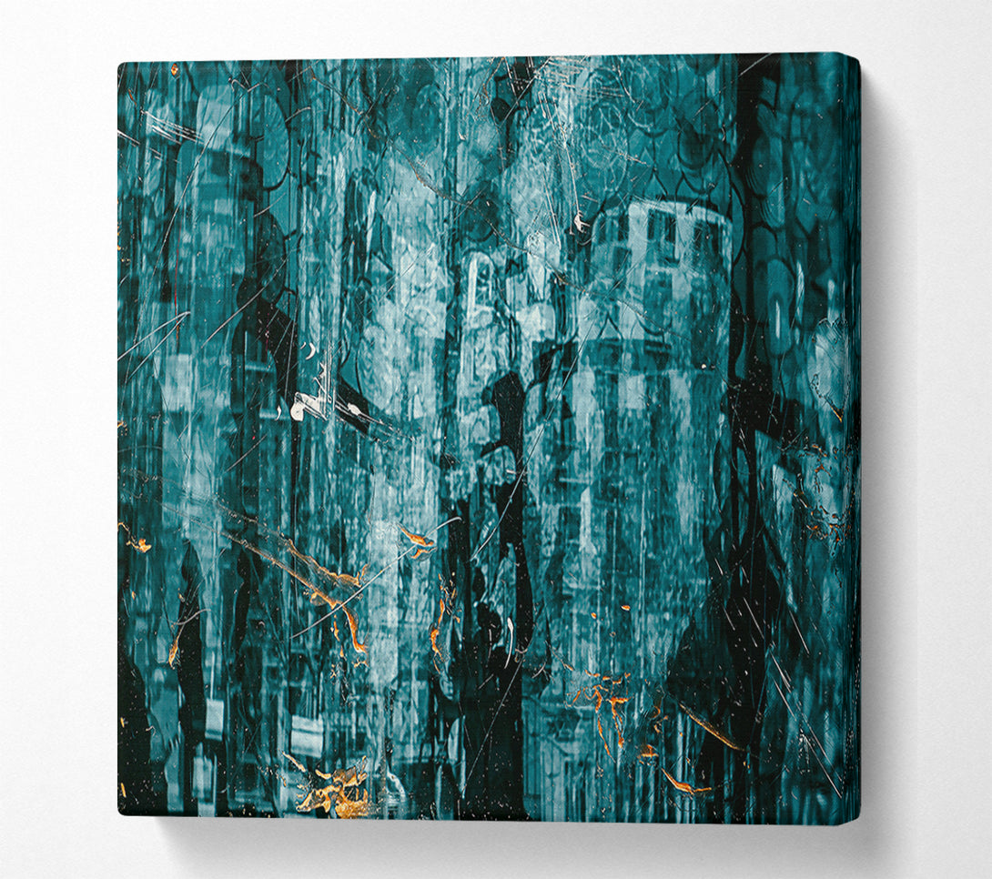  A Canvas Print of Teal Cityscape Memories Canvas Art