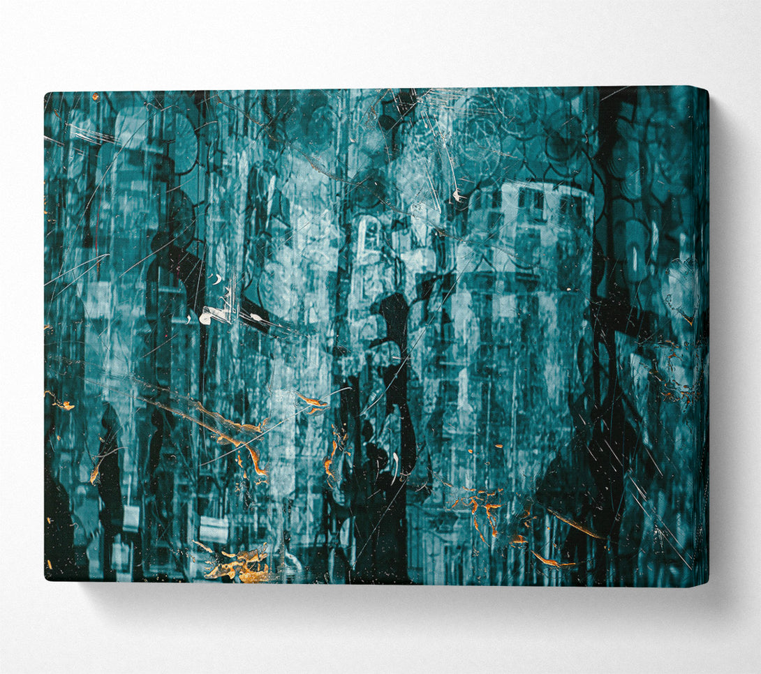  A Canvas Print of Teal Cityscape Memories Canvas Art