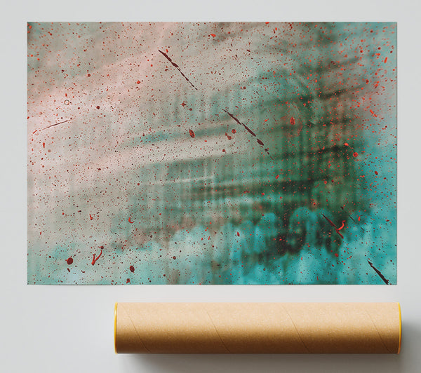 Red Splatters On Teal Print