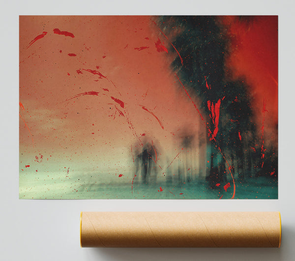 Crimson Splashes Through Fog Poster
