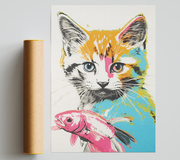 Kitten Fish Pop Art Print