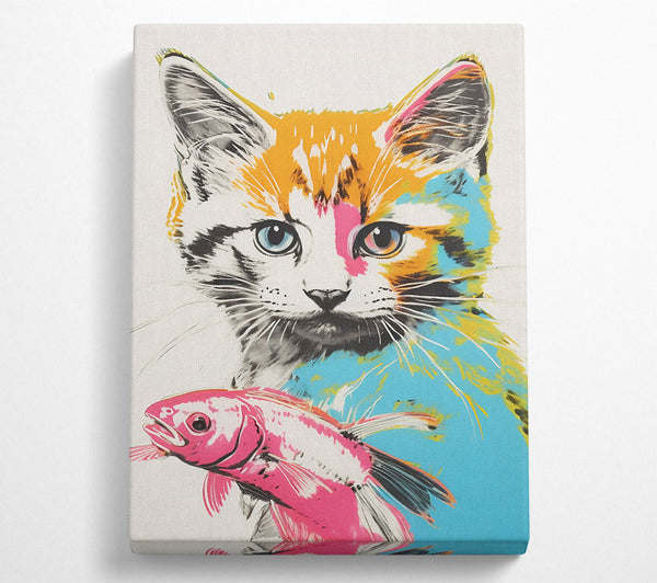  A Canvas Print of Kitten Fish Pop Art Canvas Print