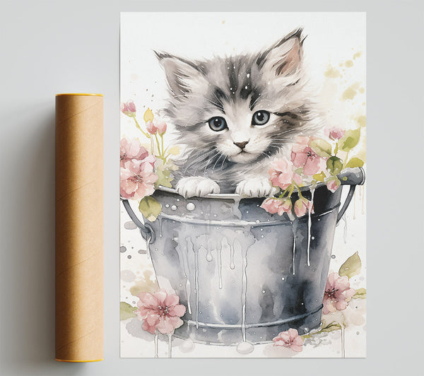 Kitten Flower Pot Poster