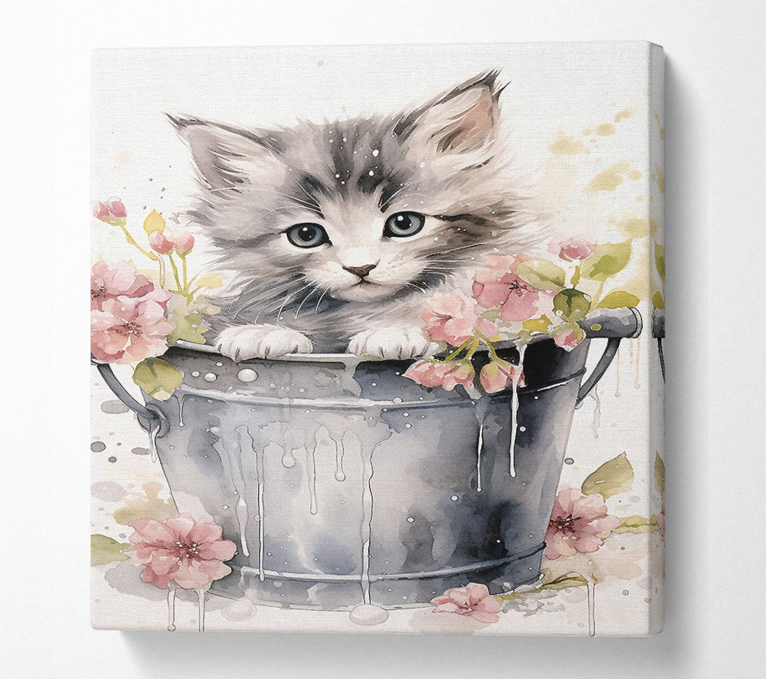  A Canvas Print of Kitten Flower Pot Canvas Wall Art