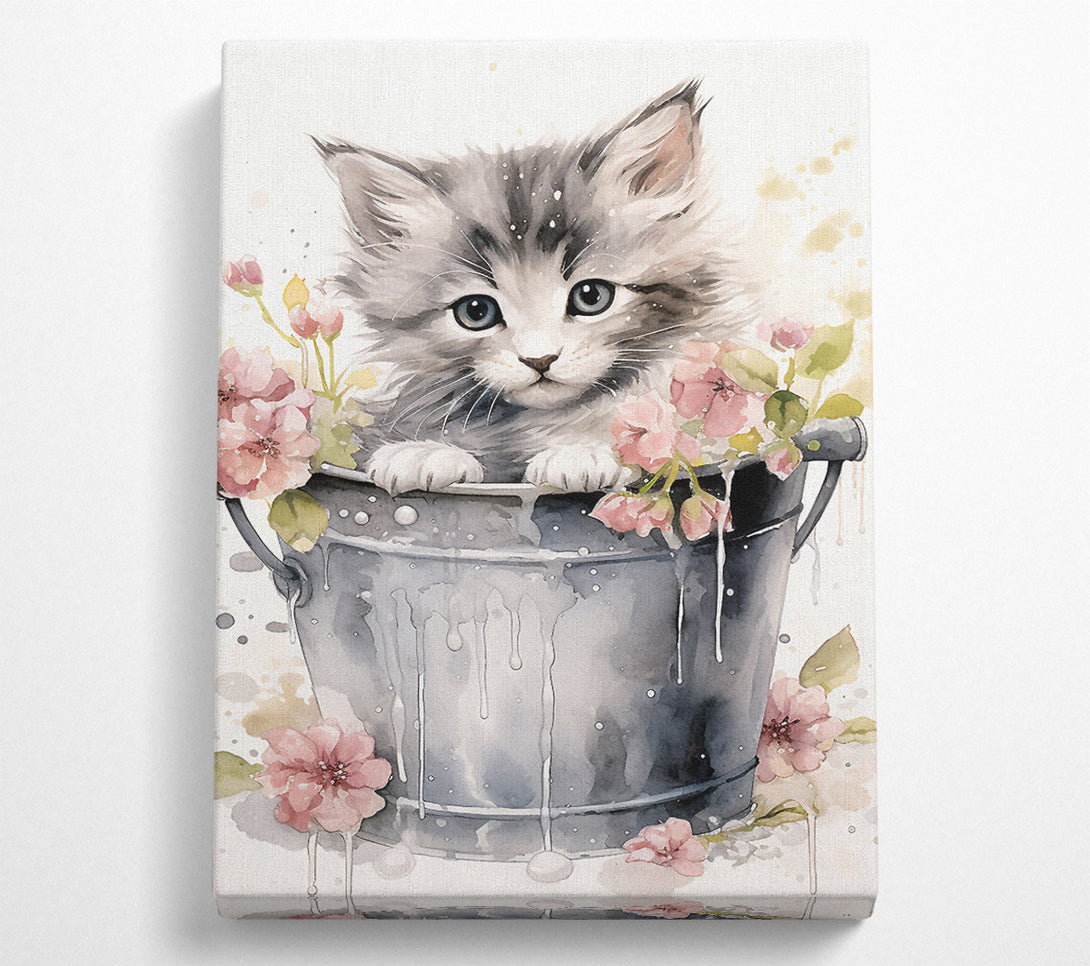  A Canvas Print of Kitten Flower Pot Canvas Wall Art