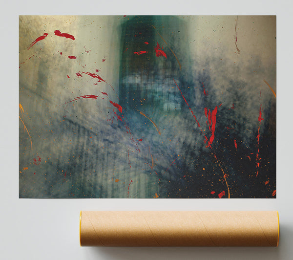 Red Splatter In Blue Giclee Print