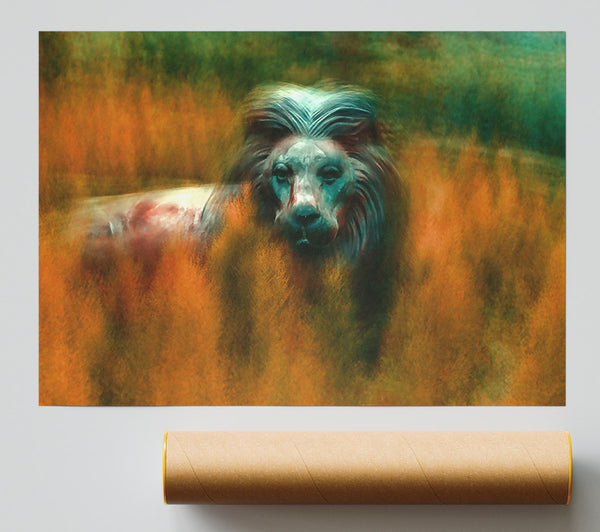 Teal Lion In The Grass Giclee Print