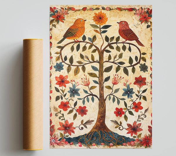 Crimson Birdsong Tree Giclee Print