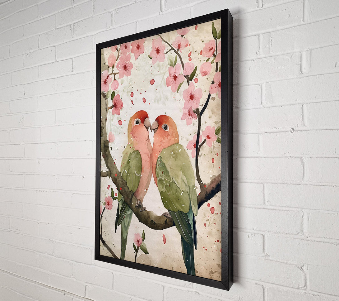  A Canvas Print of Pink Lovebirds In Bloom Canvas Wall Art