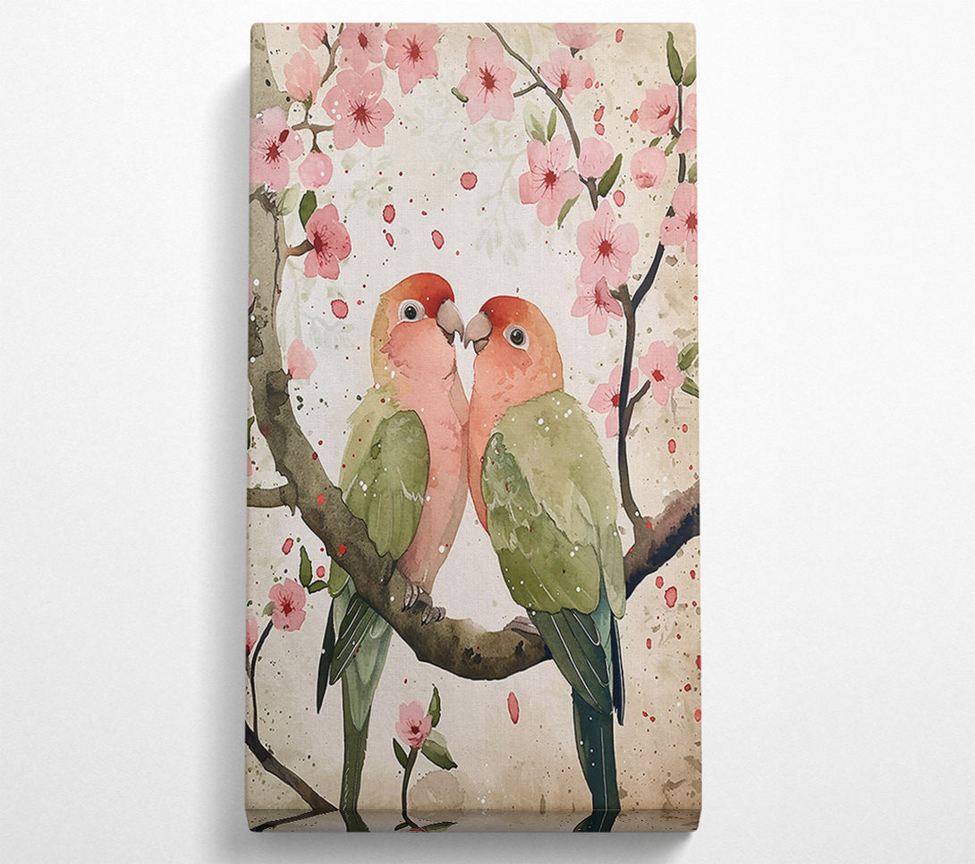  A Canvas Print of Pink Lovebirds In Bloom Canvas Wall Art
