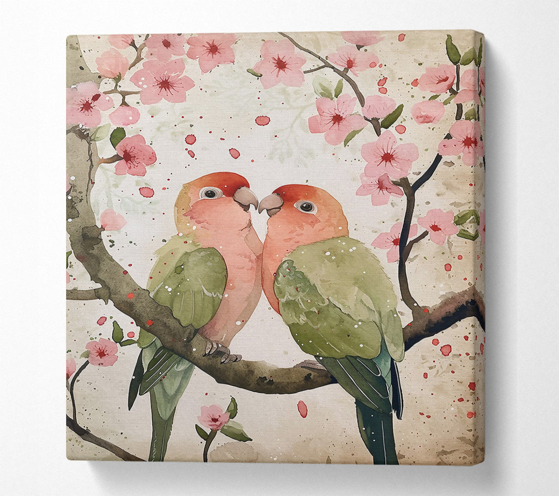  A Canvas Print of Pink Lovebirds In Bloom Canvas Wall Art
