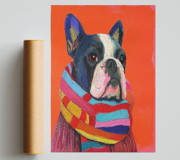 Orange Frenchie Scarf Print