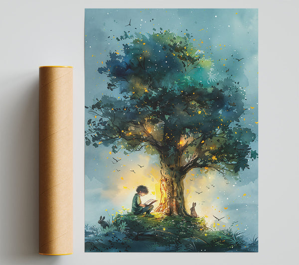 Blue Tree Storytime Giclee Print