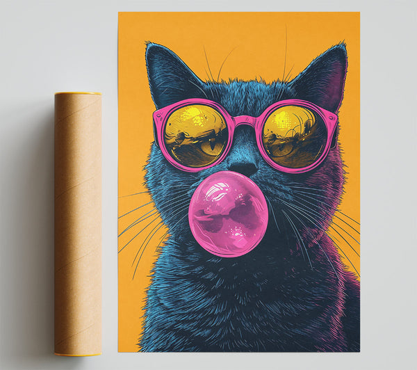 Pink Bubble Cat Poster