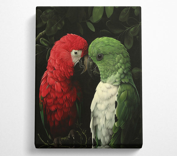  A Canvas Print of Crimson Parrot Encounter Canvas Wall Art