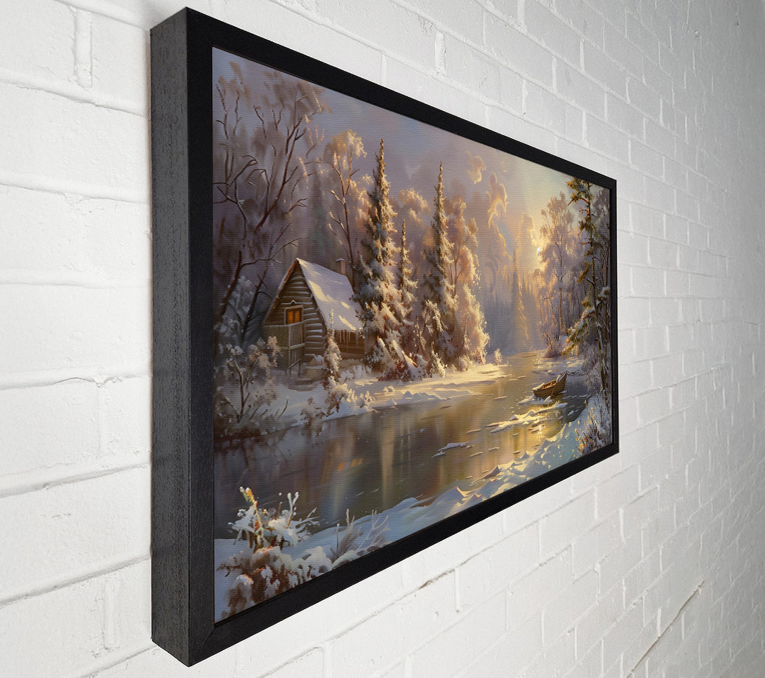 A Canvas Print of Golden Winter Cabin Canvas Wall Art