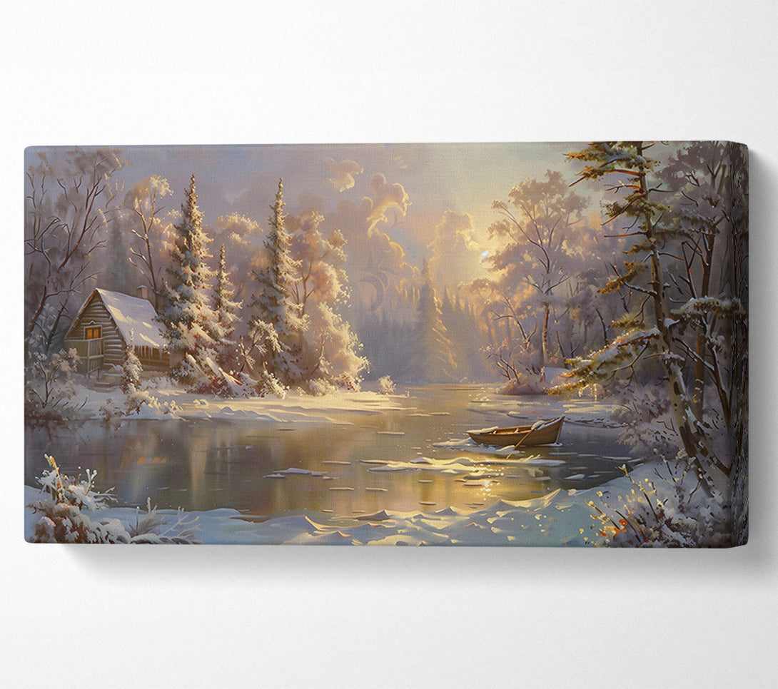  A Canvas Print of Golden Winter Cabin Canvas Wall Art