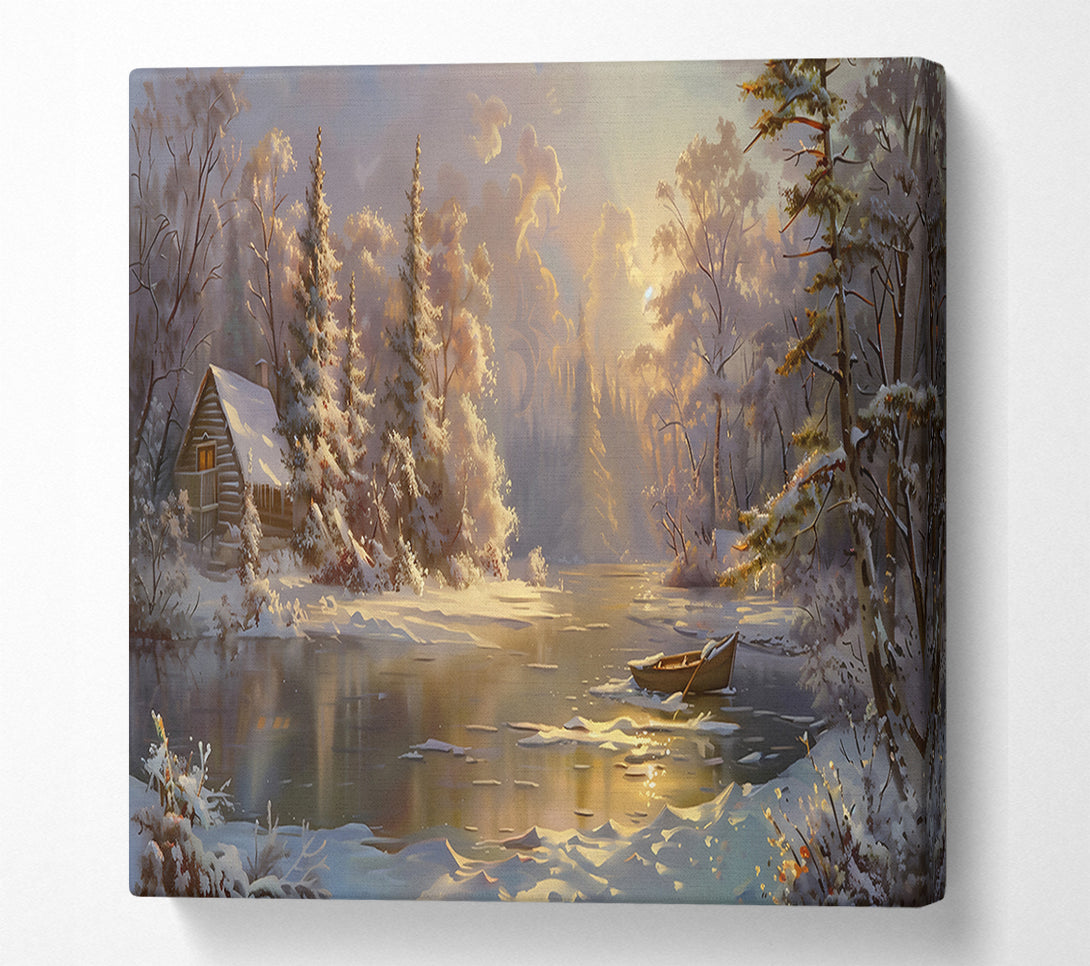  A Canvas Print of Golden Winter Cabin Canvas Wall Art