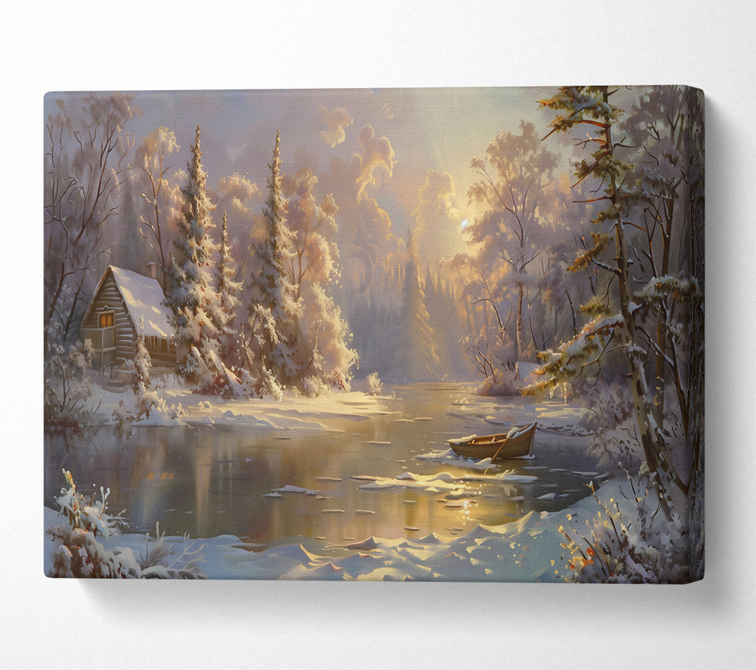  A Canvas Print of Golden Winter Cabin Canvas Wall Art