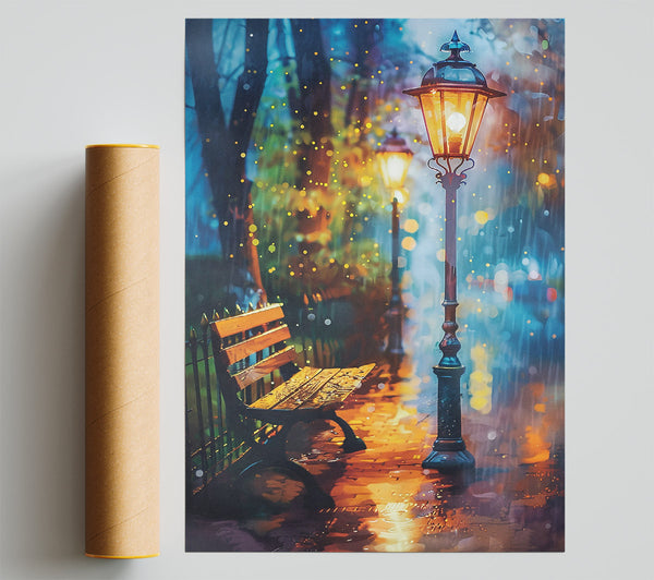 Golden Lights In The Rain. Print