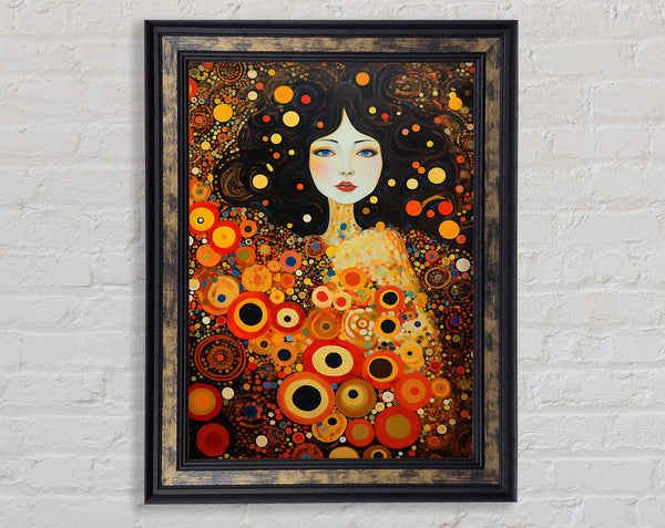 Klimt Orange Circles Framed Print