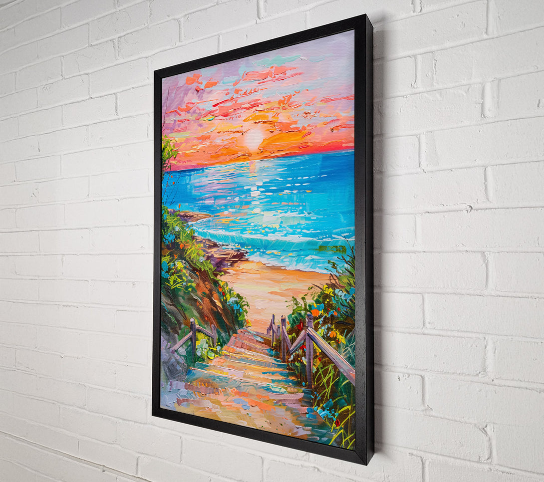  A Canvas Print of Sunset Steps To Blue Sea Canvas Wall Art