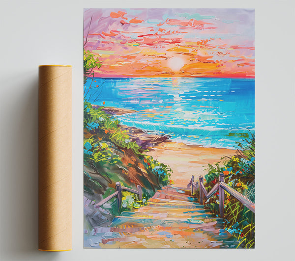 Sunset Steps To Blue Sea Print