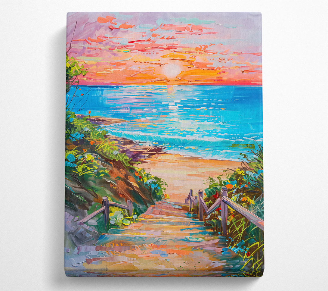  A Canvas Print of Sunset Steps To Blue Sea Canvas Wall Art