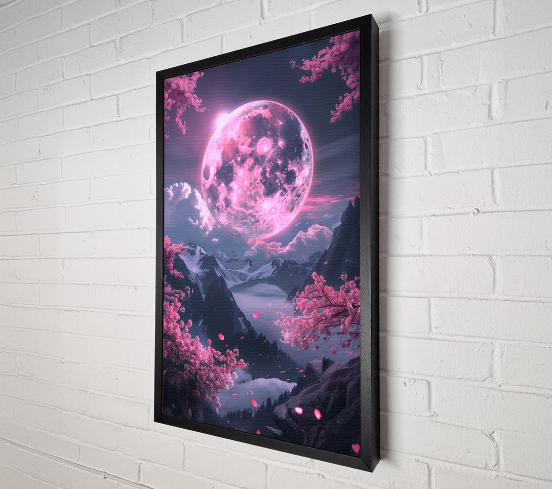  A Canvas Print of Pink Moon Above Mountains Canvas Print