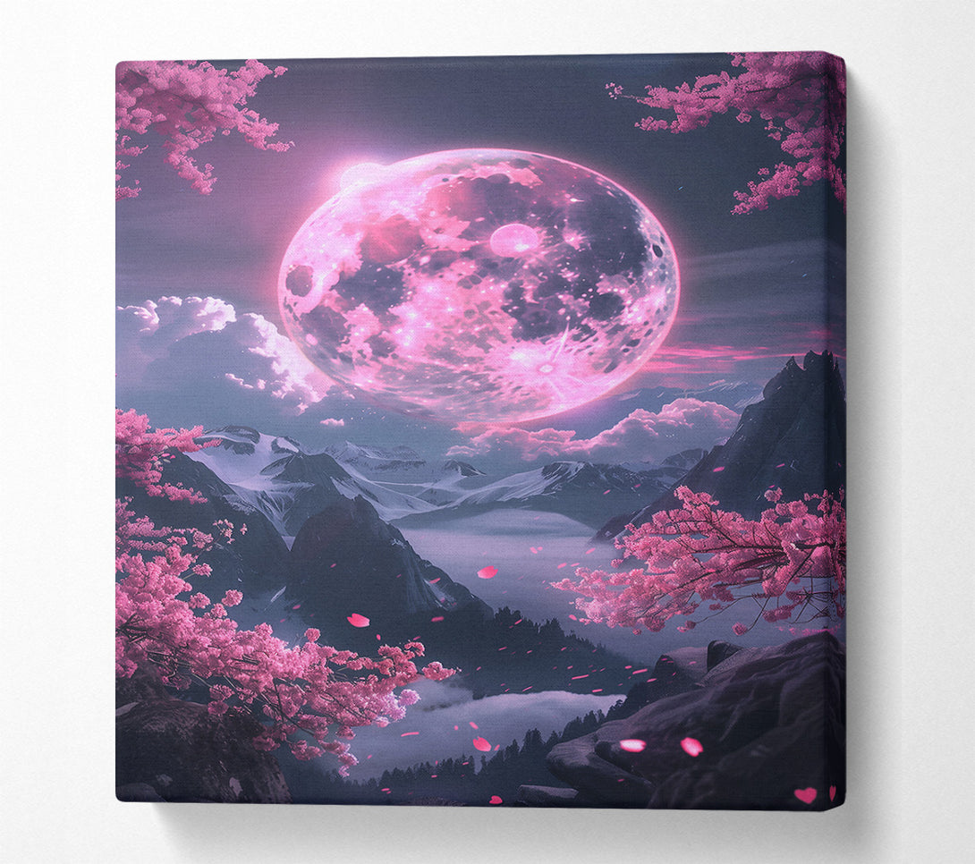  A Canvas Print of Pink Moon Above Mountains Canvas Print