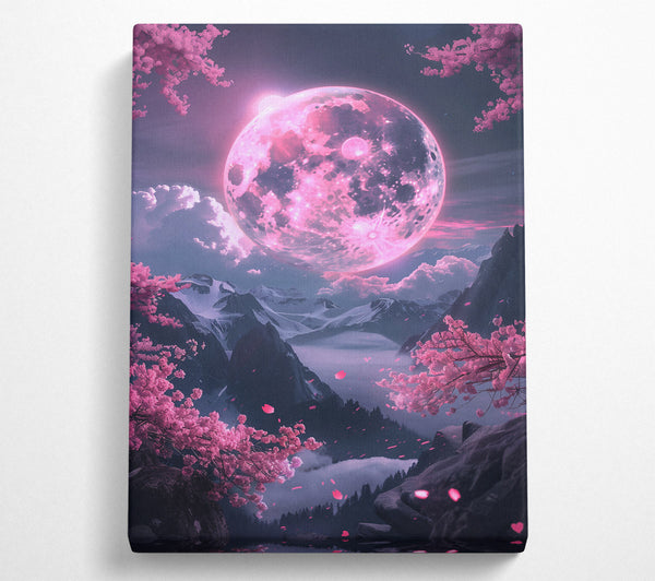  A Canvas Print of Pink Moon Above Mountains Canvas Print