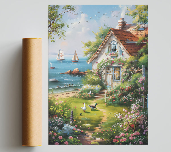 Blue Cottage Dreamscape Giclee Print