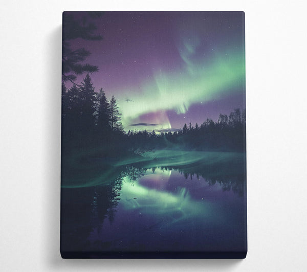  A Canvas Print of Emerald Northern Lights Reflection Canvas Art