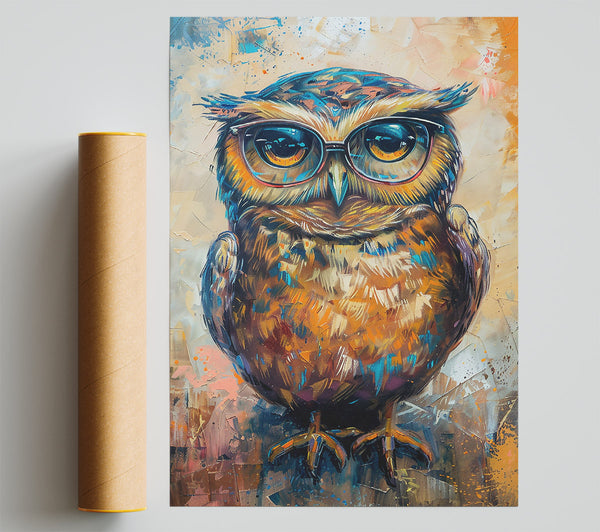 Orange Owl In Glasses Giclee Print