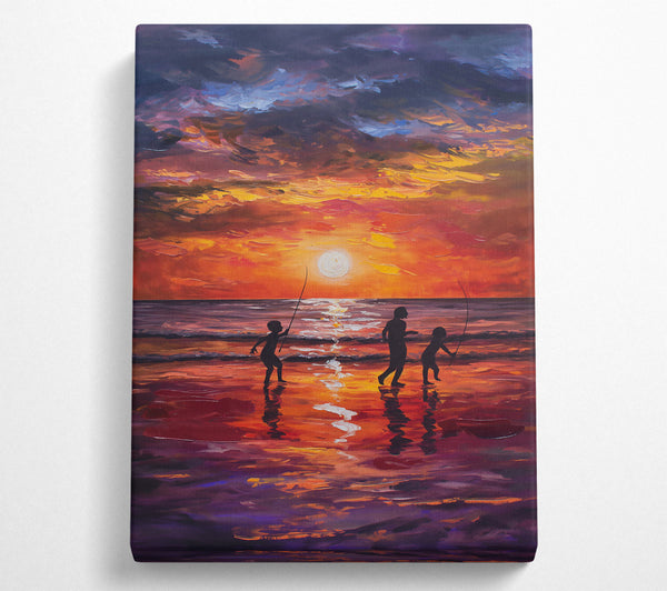  A Canvas Print of Orange Sunset Fishing Trip Canvas Print