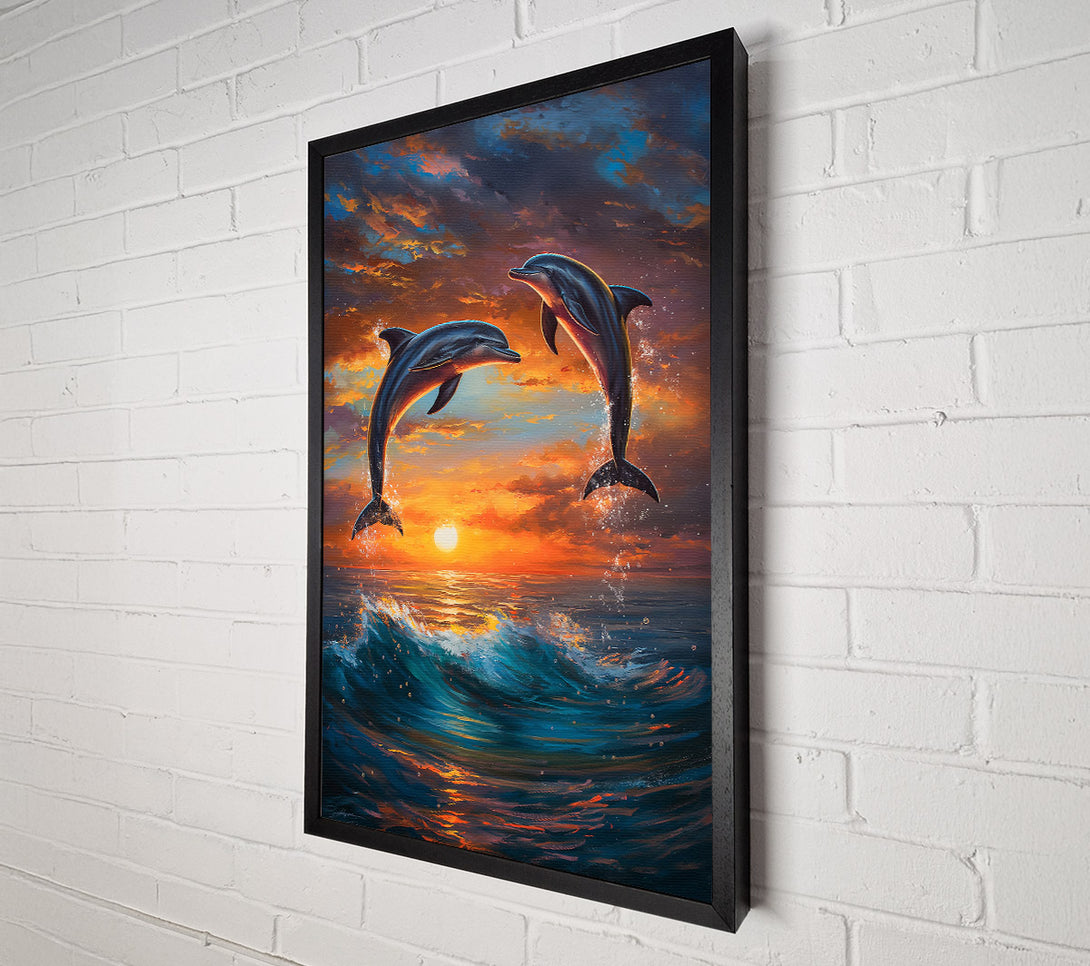  A Canvas Print of Orange Dolphin Sunset Canvas Print