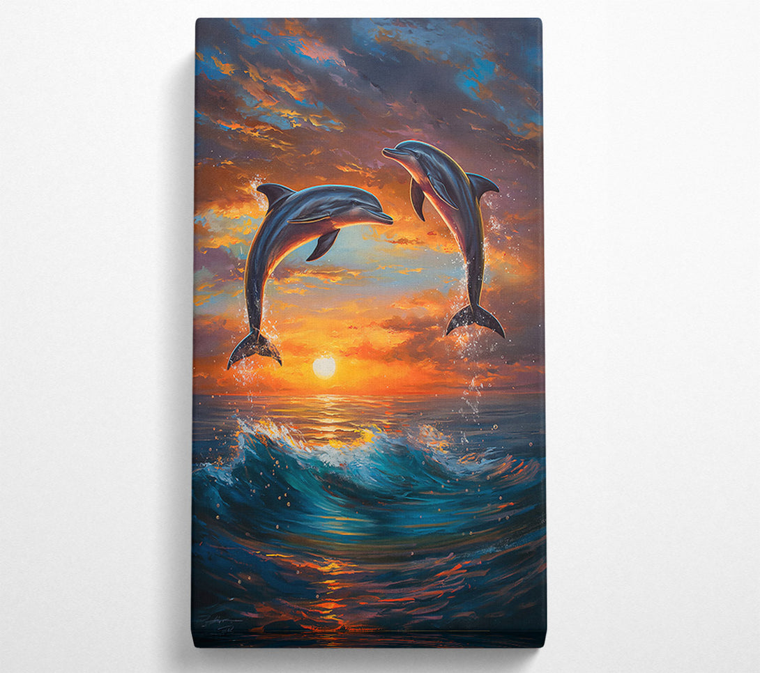  A Canvas Print of Orange Dolphin Sunset Canvas Print