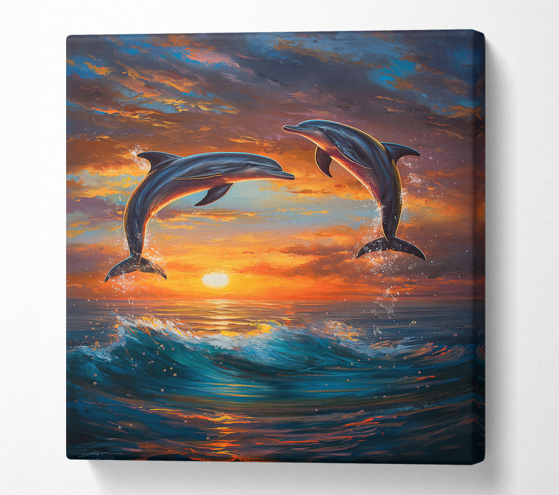  A Canvas Print of Orange Dolphin Sunset Canvas Print