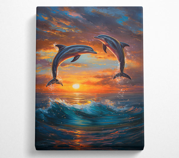  A Canvas Print of Orange Dolphin Sunset Canvas Print