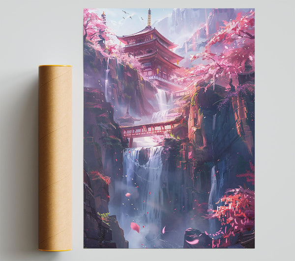 Pink Temple Waterfall Print
