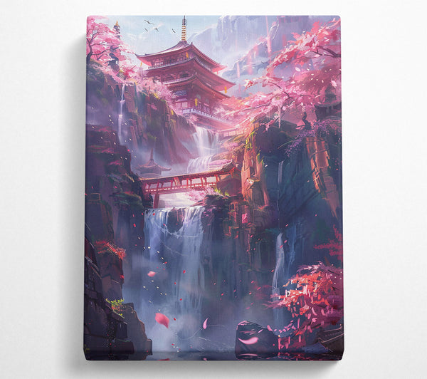  A Canvas Print of Pink Temple Waterfall Canvas Wall Art