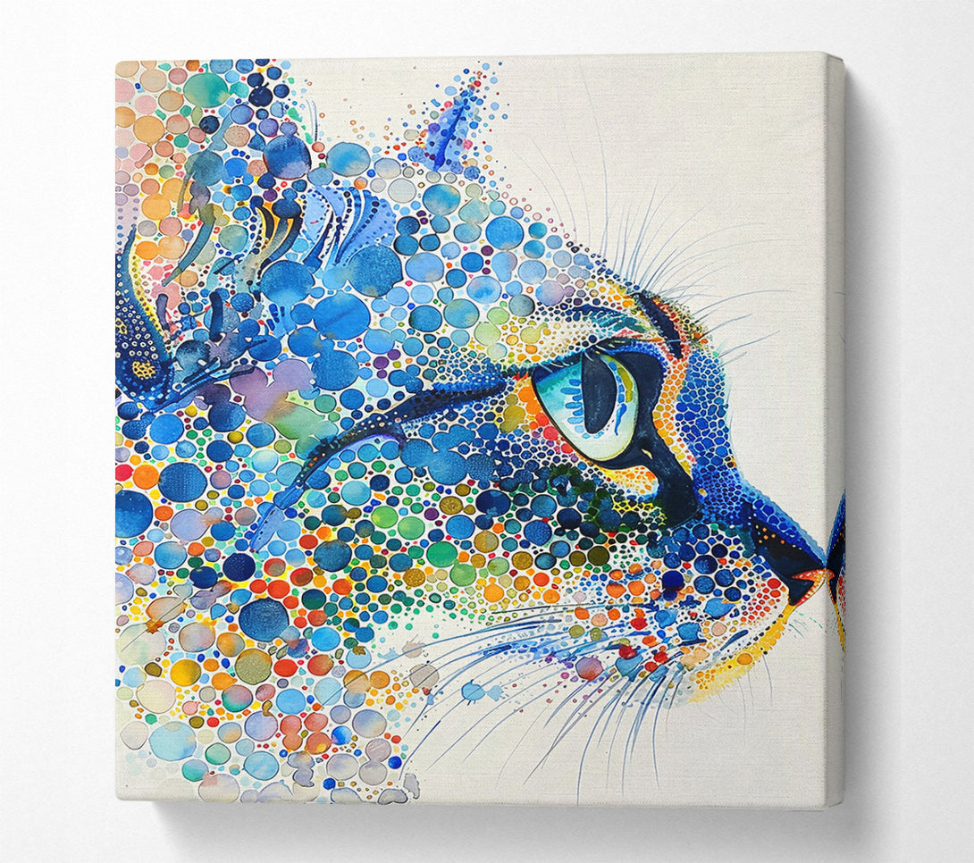  A Canvas Print of Blue Dotted Feline Canvas Wall Art