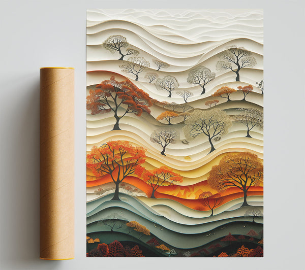 Orange Papercut Forest Print