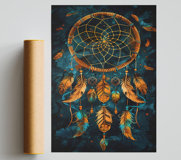 Teal Dreamcatcher Feathers Giclee Print