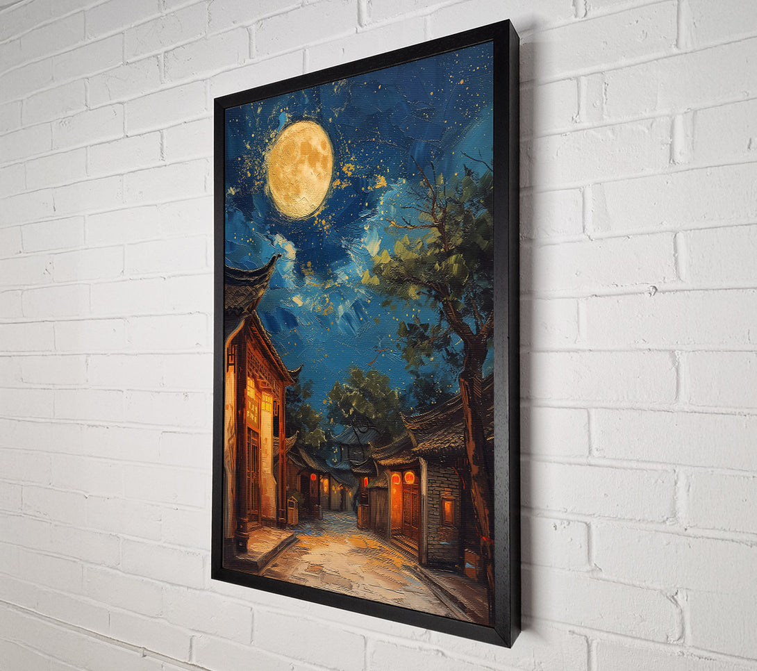  A Canvas Print of Golden Moonlight Street Canvas Wall Art